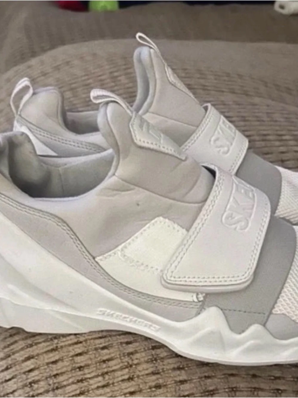 Skechers Kids White & Light Gray Slip-On Athletic Sneakers